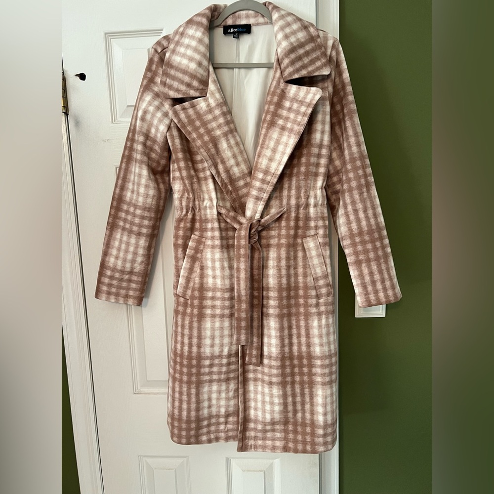 Alice Blue Plaid Belted Coat Jacket - Brown and Cream